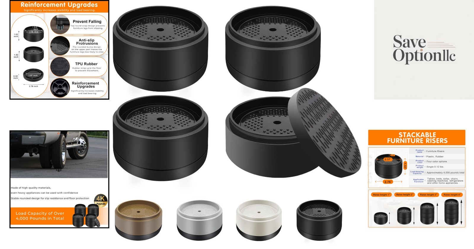 Furniture Risers Bed Risers Heavy Duty Adjustable Round Risers 1 2 3 4 Inch