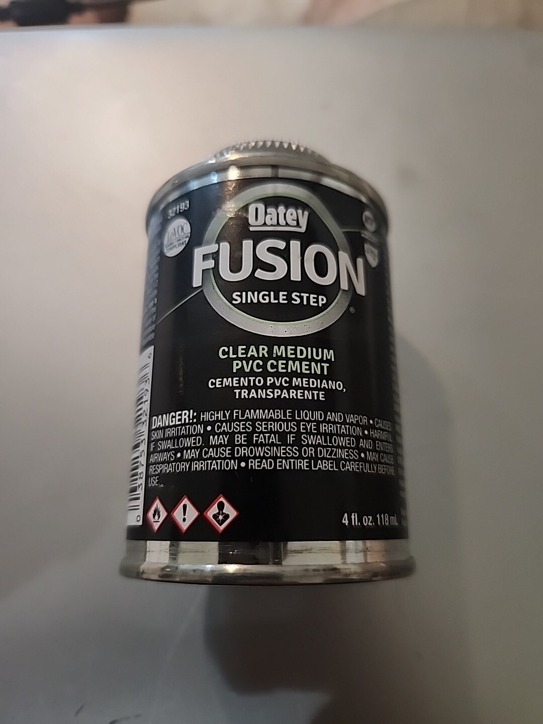Oatey 321935 Fusion Single Step 110 Deg. F Clear Cement 4 oz. for Medium PVC