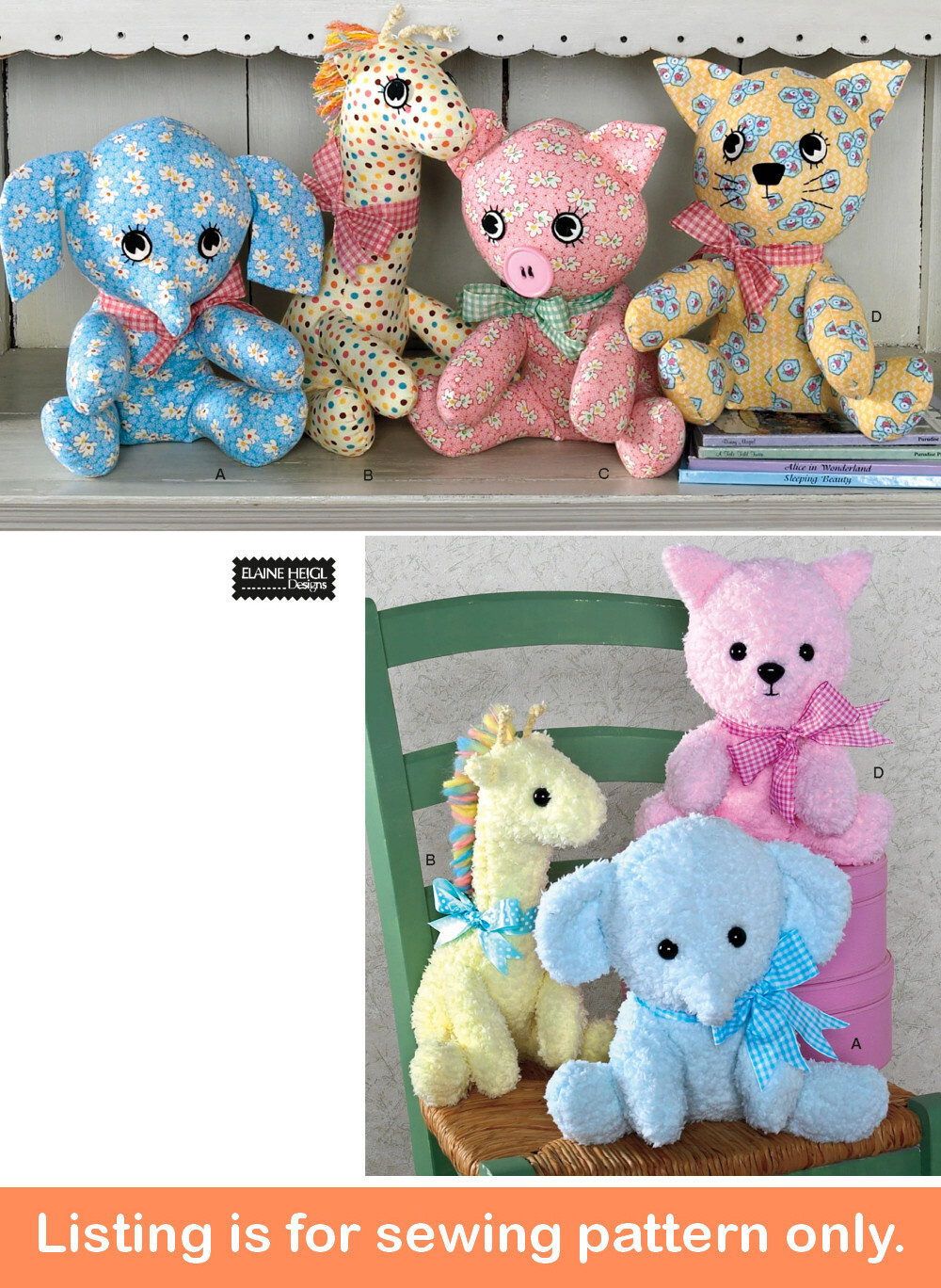 SEWING PATTERN Stuffed Animal Soft Plush Toy - Dog Elephant Giraffe Pig 50s 2613