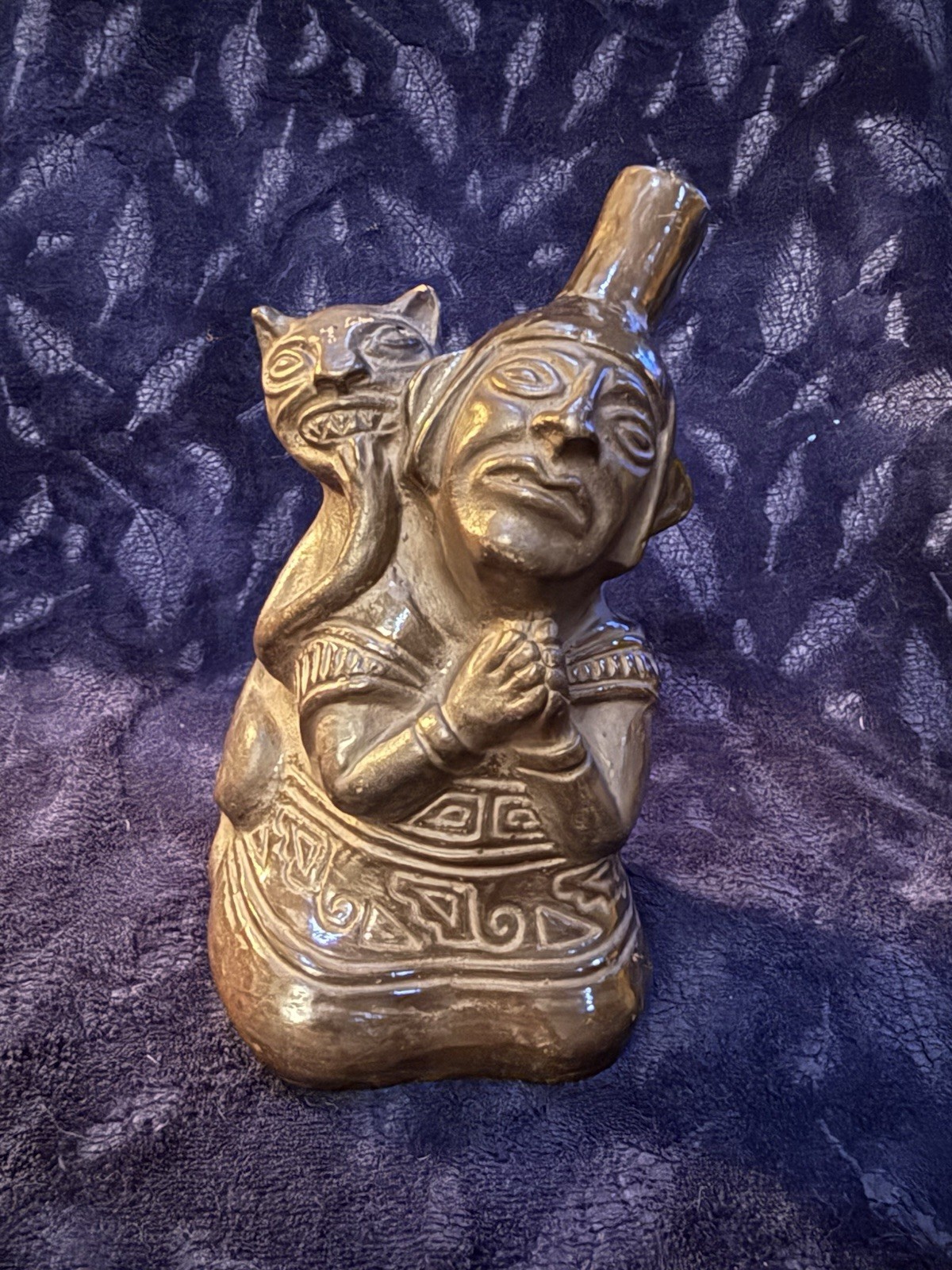 Replica Moche ceramic vessel from ancient Peru, Style From  500 Bc 9” Tall