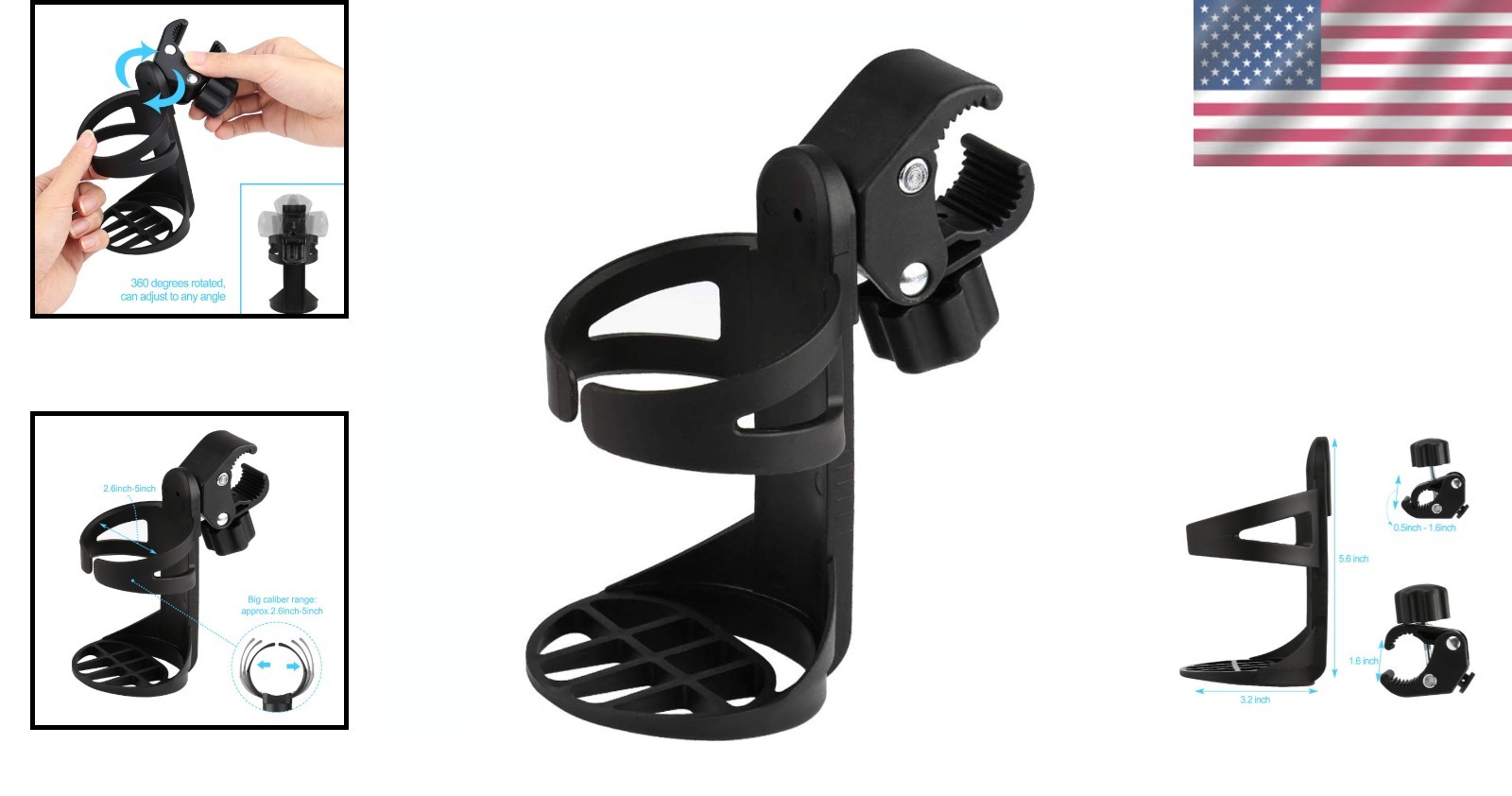 Lightweight ABS Universal Cup Holder for Strollers, Bikes, & Wheelchairs