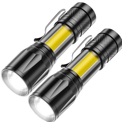2Pcs Mini LED Torch Light USB Rechargeable Zoomable Flashlight Camping Lamp