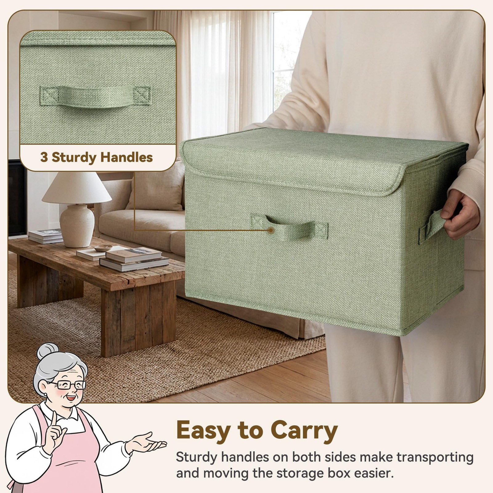 Storage Basket with Lid, Decorative Closet Bins, Collapsible, 2~Pack