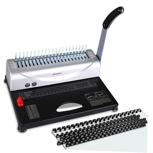 Binding Machine, 21-Hole, 450 Sheets, Comb Binding Machines with 1 Box Silver