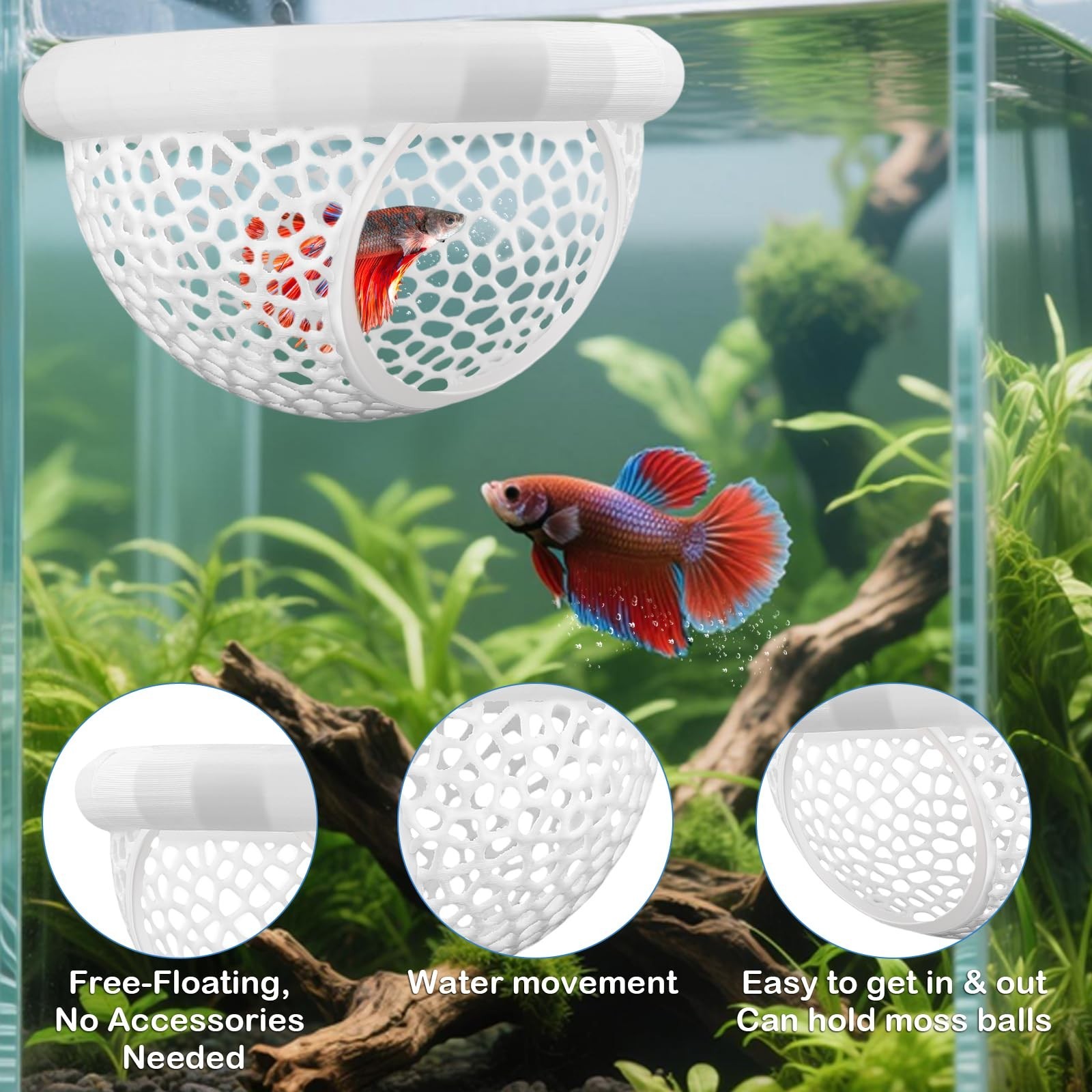 2 Sizes Floating Betta Fish Hide and Shrimp Cave – 3D Printed Aquarium Ham