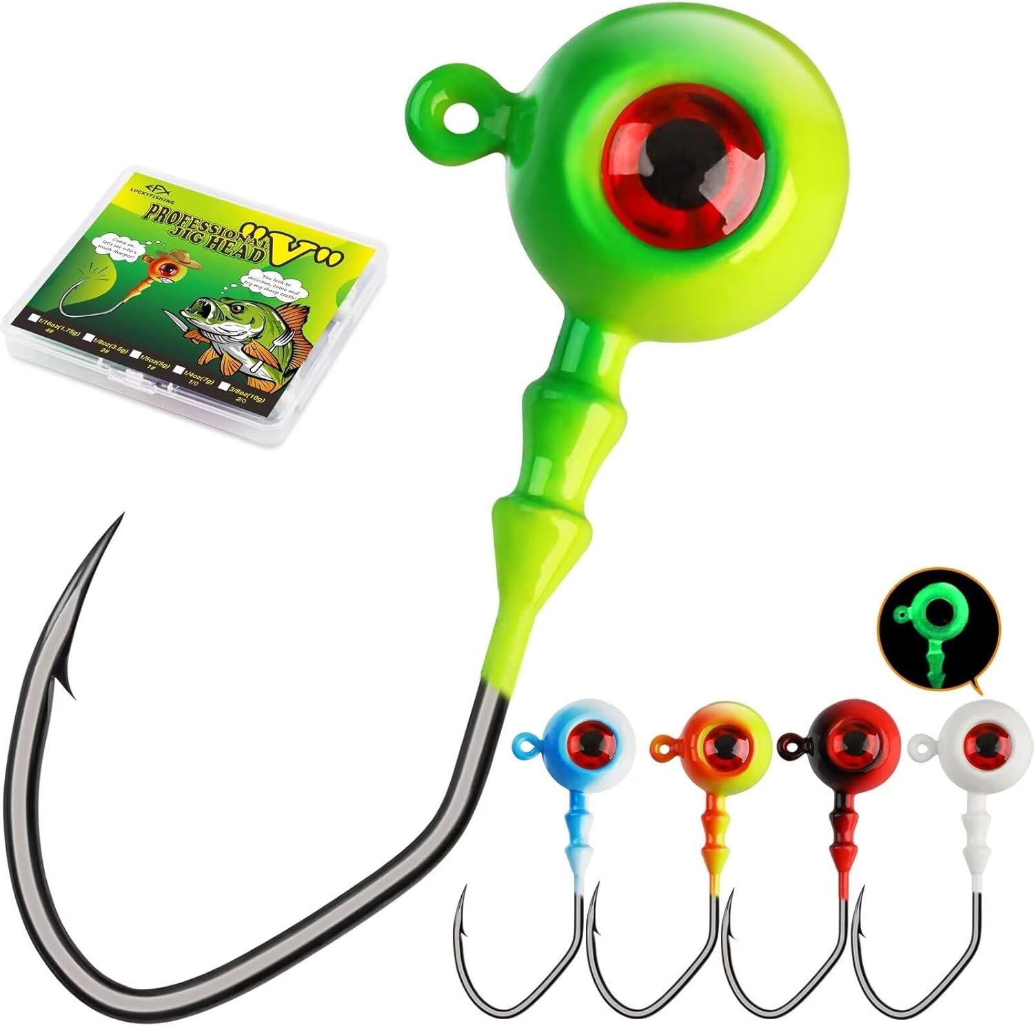 LUCKYFISHING Jig Heads Crappie Jigs Walleye for 1/5oz(5g)-1#-15pcs