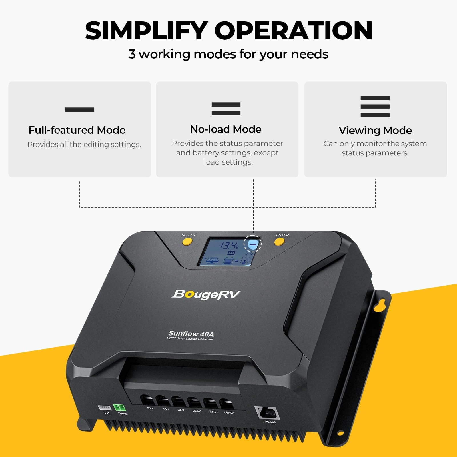 Bougerv Mppt Solar Charge Controller 40A W/ Low-Temp Cut-Off App Control