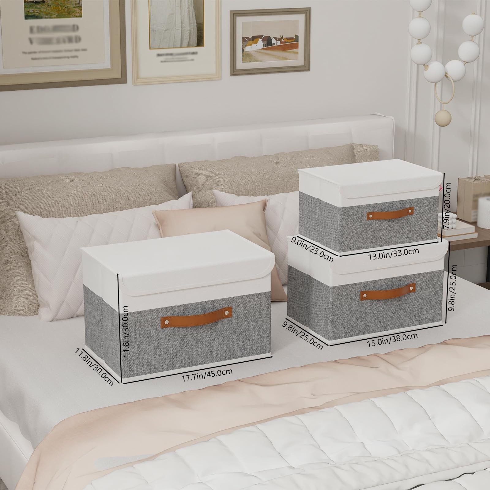 Collapsible Fabric Storage Bins 3-Pack, Washable Cube Organizer with Lids, Grey/