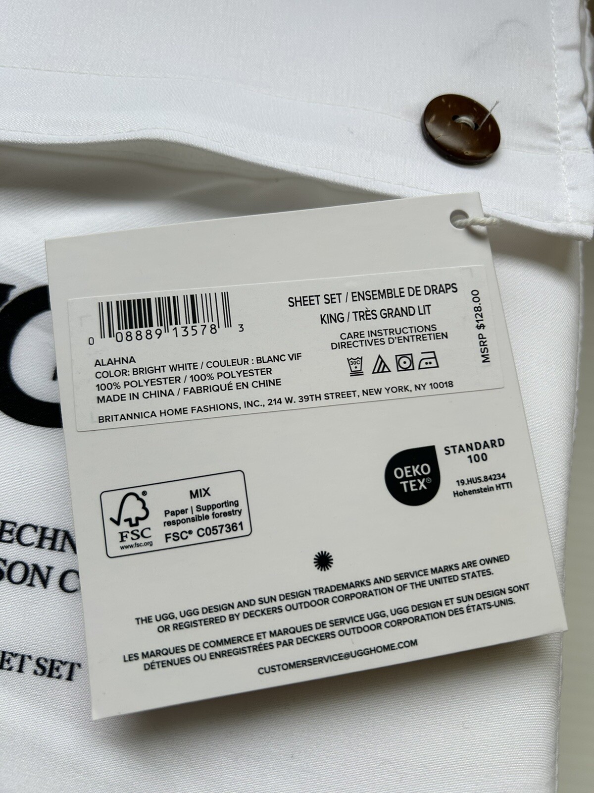 UGG 4PC KING Sheet Set "ALAHNA" COOLING TECHNOLOGY ALL-SEASON - BRIGHT WHITE