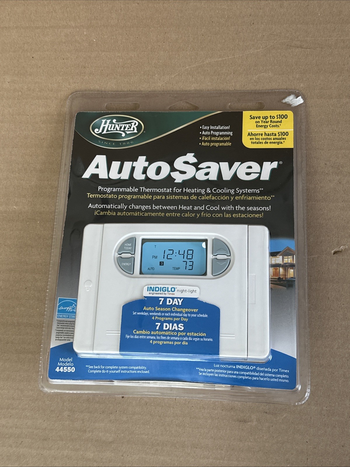 New Hunter AutoSaver Model 44550 7 Day Digital Programmable Thermostat Heat Cool