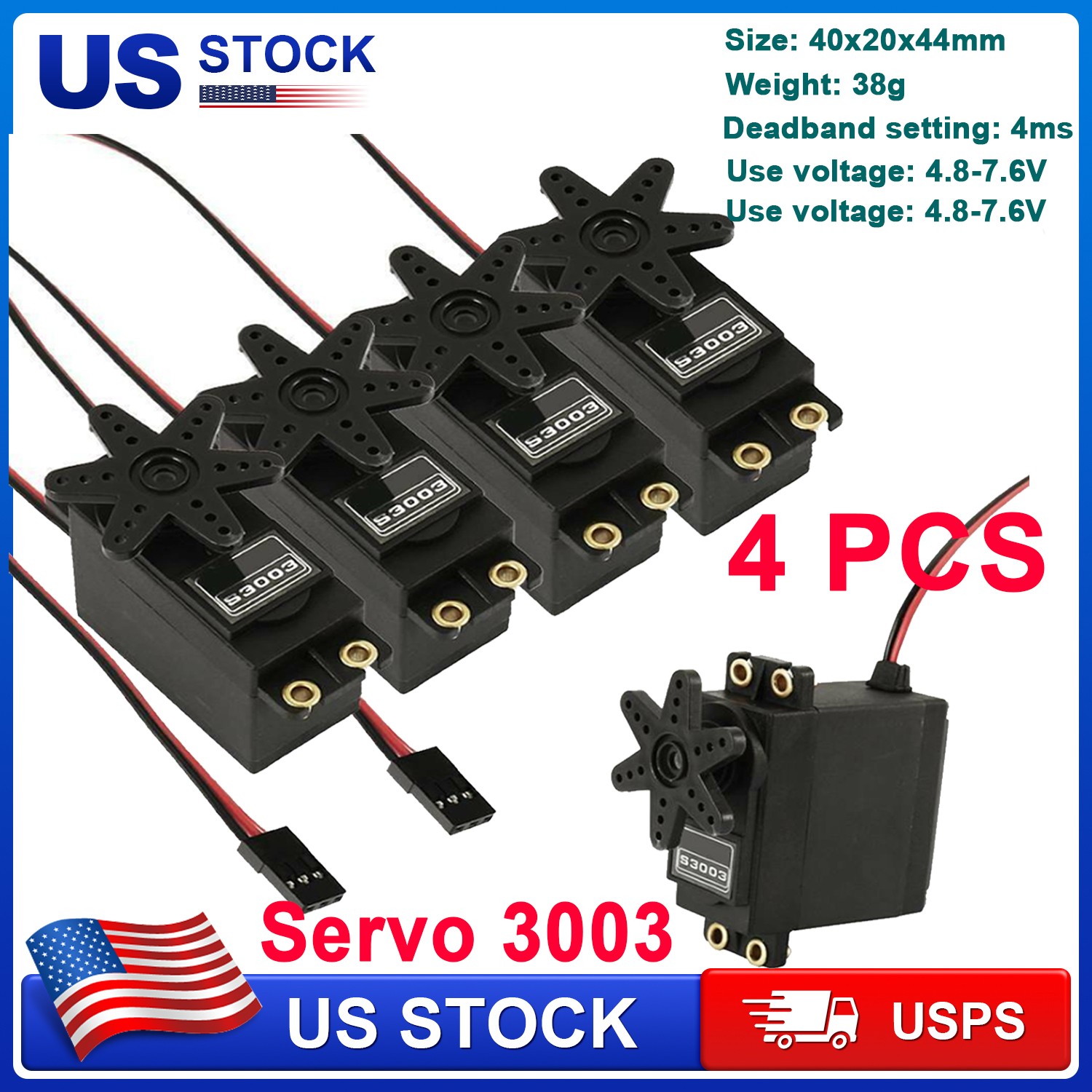 4PCS High Torque Standard Servos For Futaba S3003 RC Car Plane Boat Helicopter