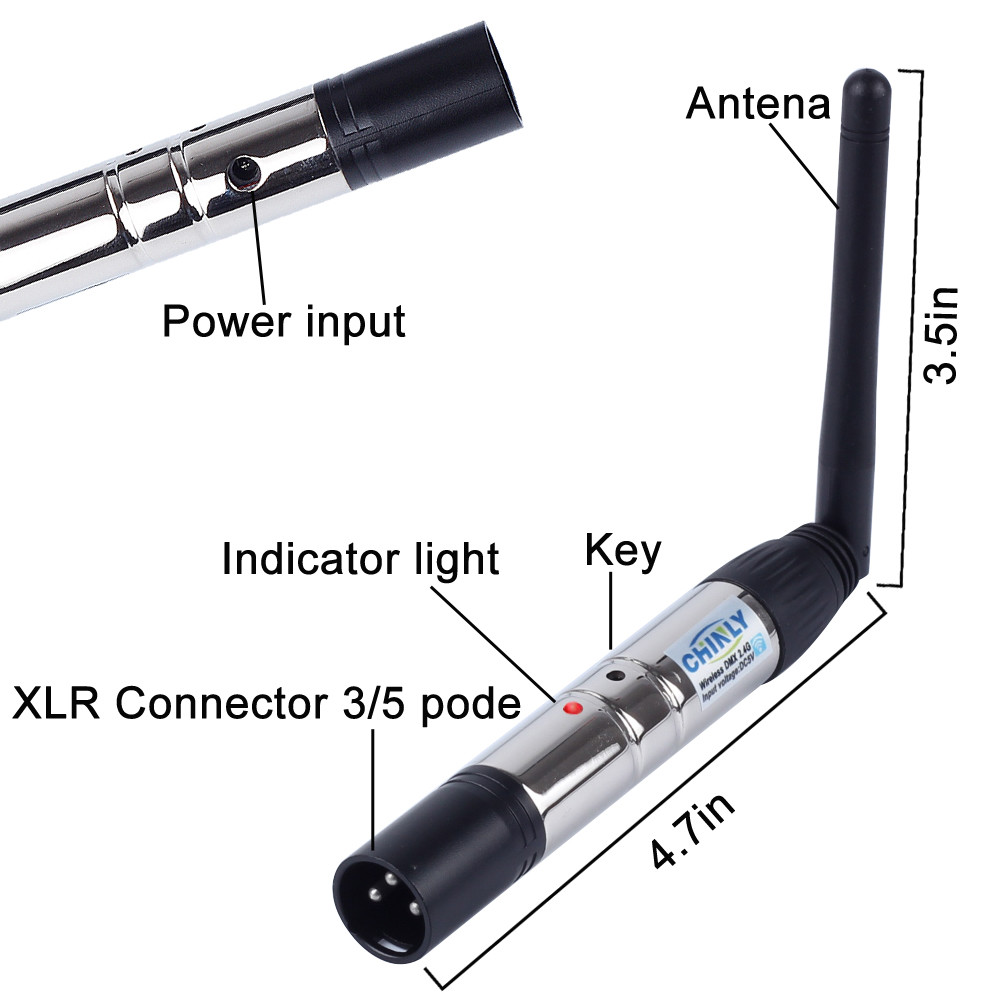 DMX512 Wireless Transmitter + Battery Receiver Rechargeable for Stage Light 400m