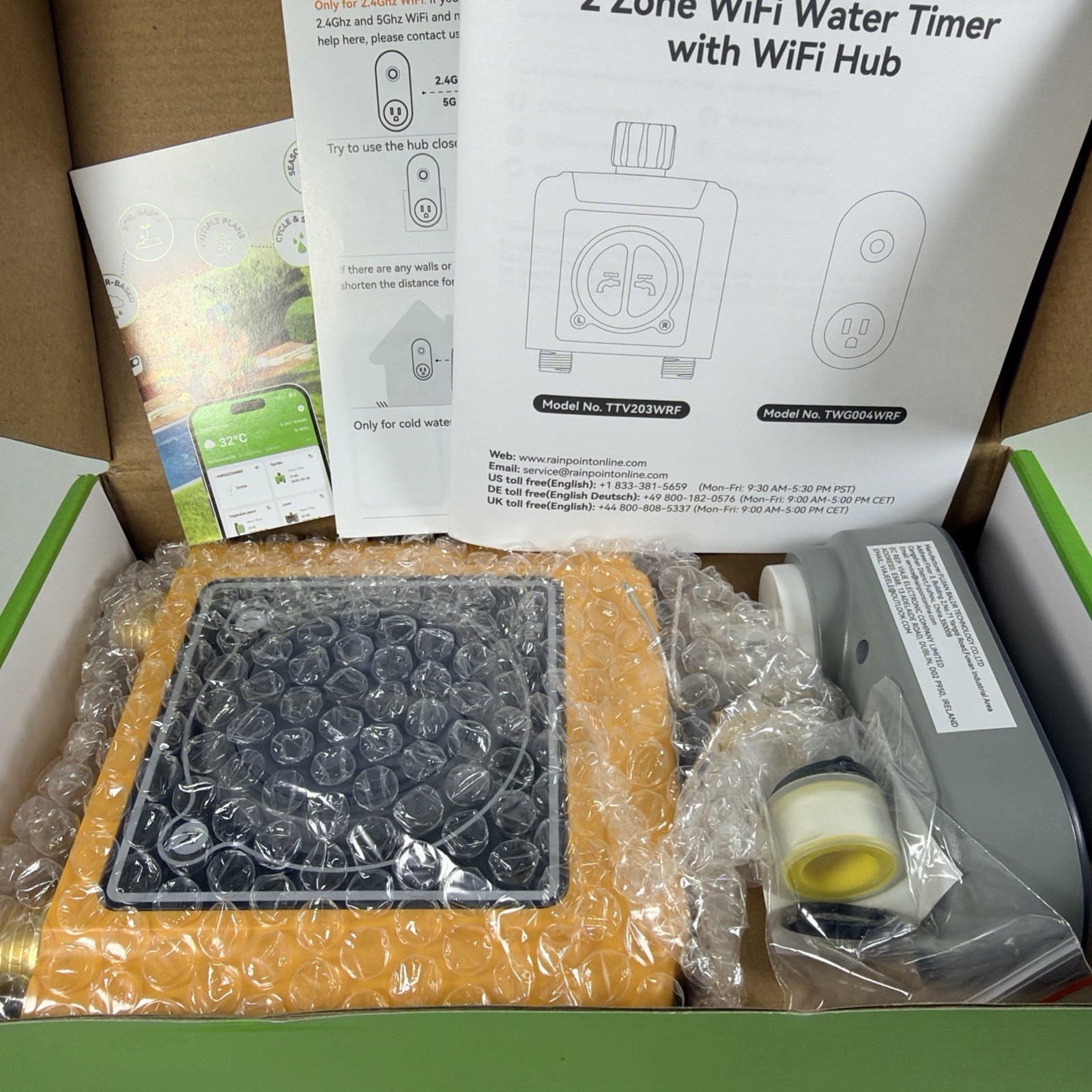 RainPoint 2-Zone WiFi Water Timer with Hub Socket - New