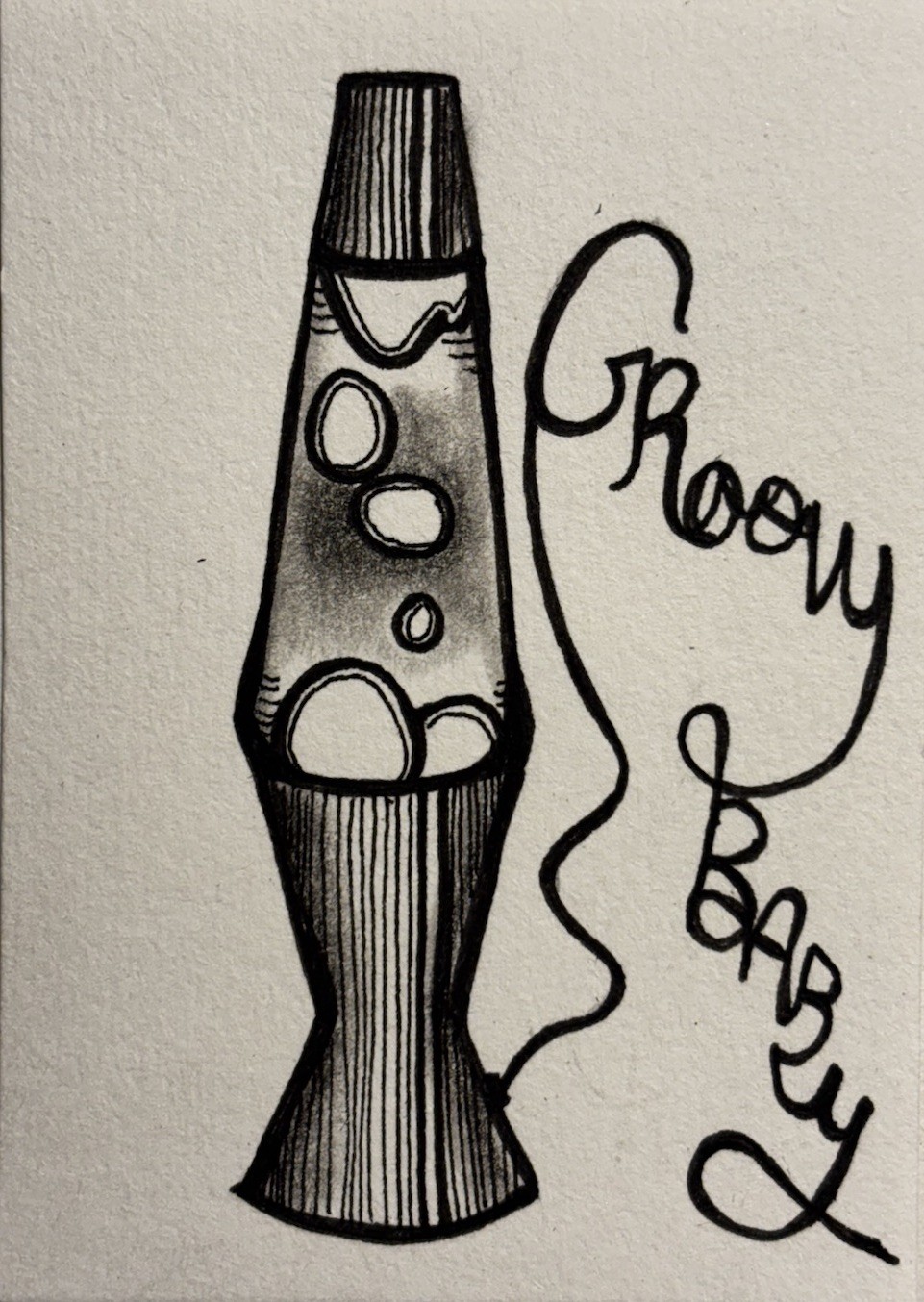 ACEO Original Groovy 1960s Lava Lamp | 2.5”x3.5” Ink Line Art By Emily Goddard