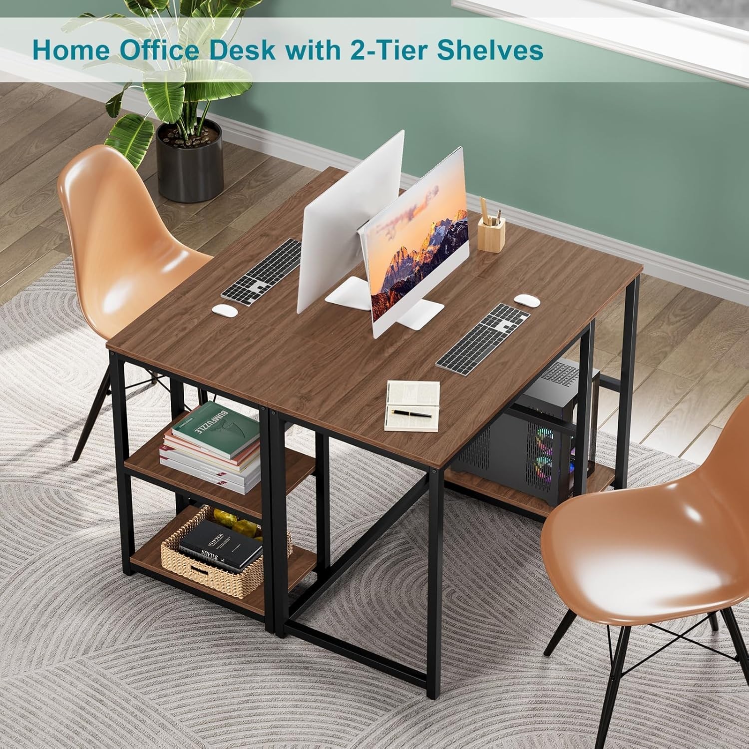 Rustic 40" Writing Desk with Portable 2-Tier Storage for Easy Organization