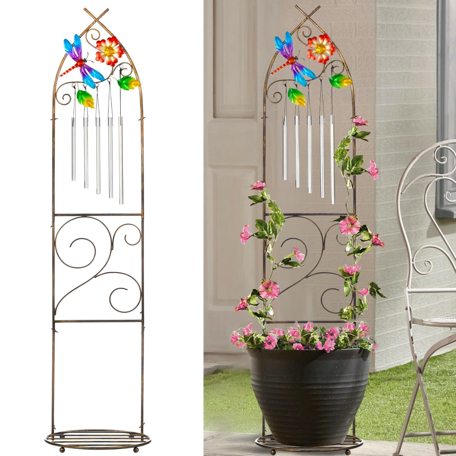 Garden Trellis with Plant Stands, 48” Metal Detachable Dragonfly trellis