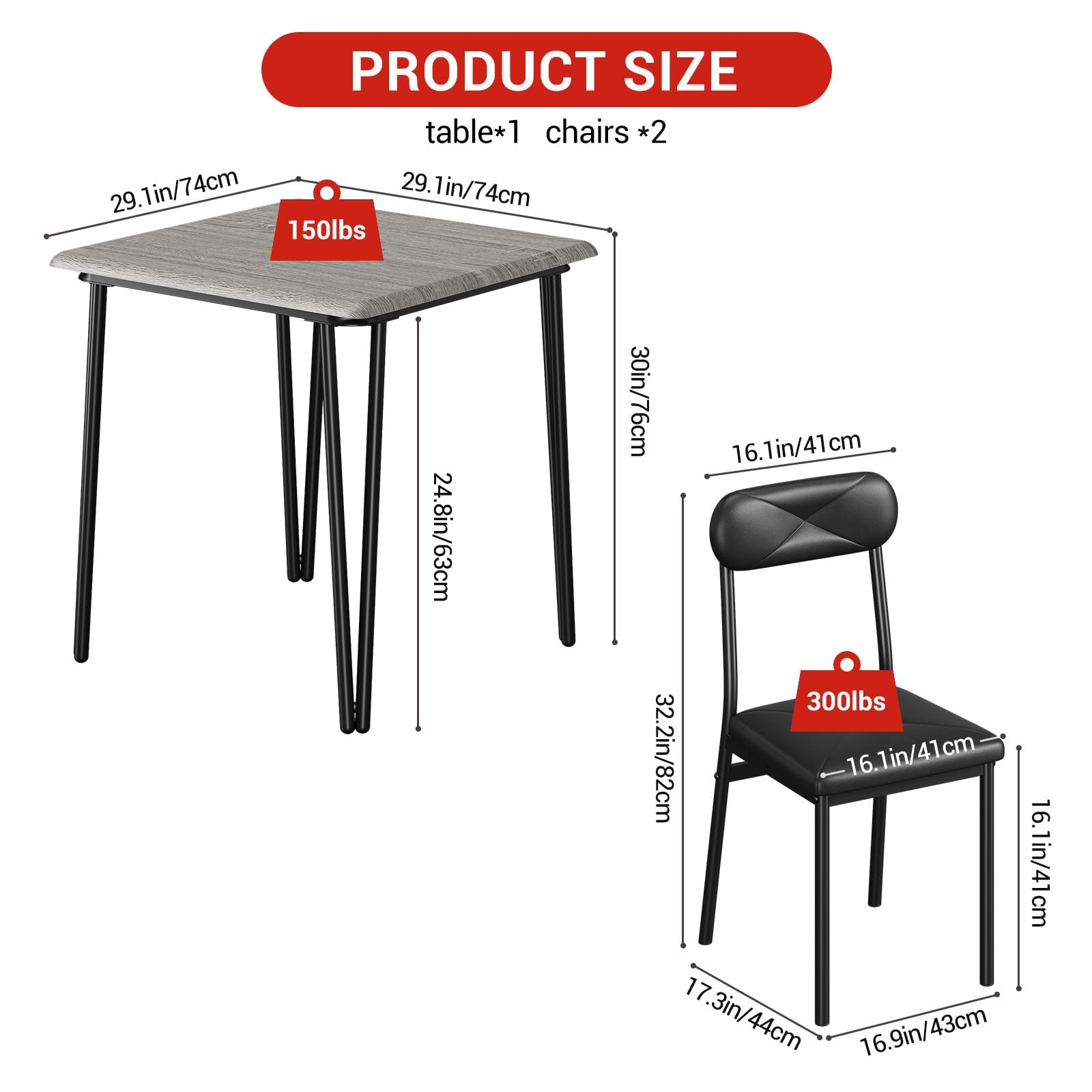 Space-Saving 3-Piece Dining/Kitchen Table Set for 2 W/2 Upholstered Chairs,Home