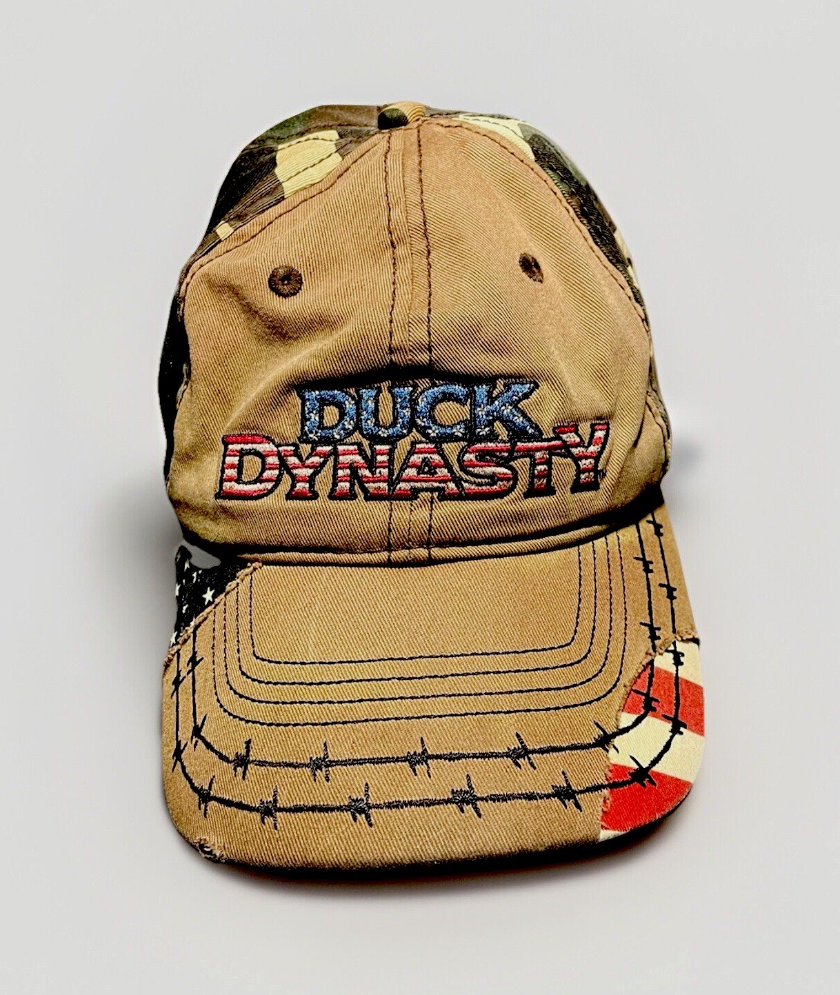Duck Dynasty Baseball Cap Flag Camo Hat Barbed Wire Stars & Stripes Distressed