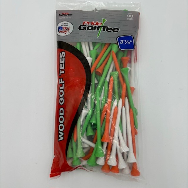 Pride Sports Golf Tee 3 & 1/4" 90 Count Green Orange White Wood Tees Multicolor