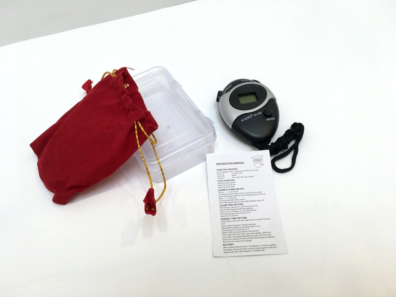 Kadio Sports Stopwatch Battery Operated Included W/Instructions in Cloth & Case