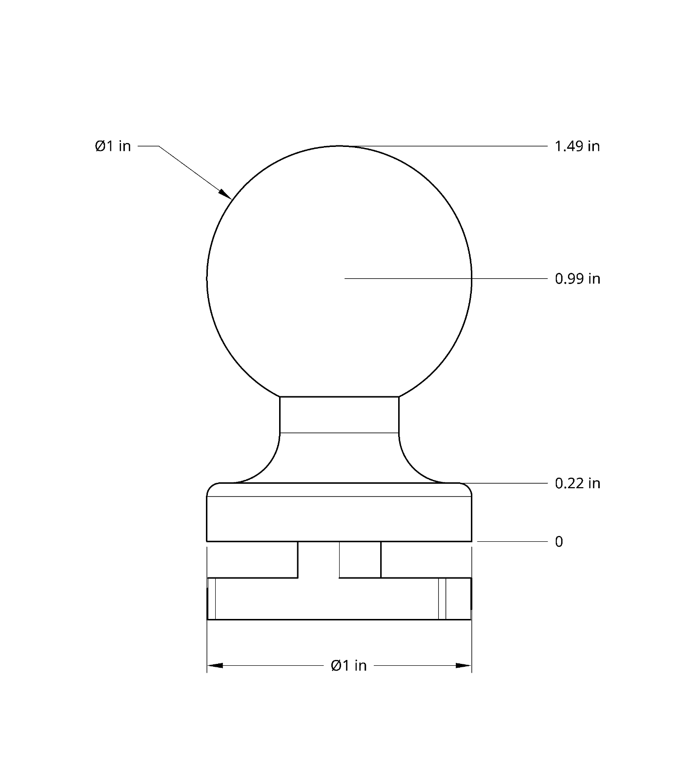 Ball Accessory Mount 1" for LUND Sport Track System