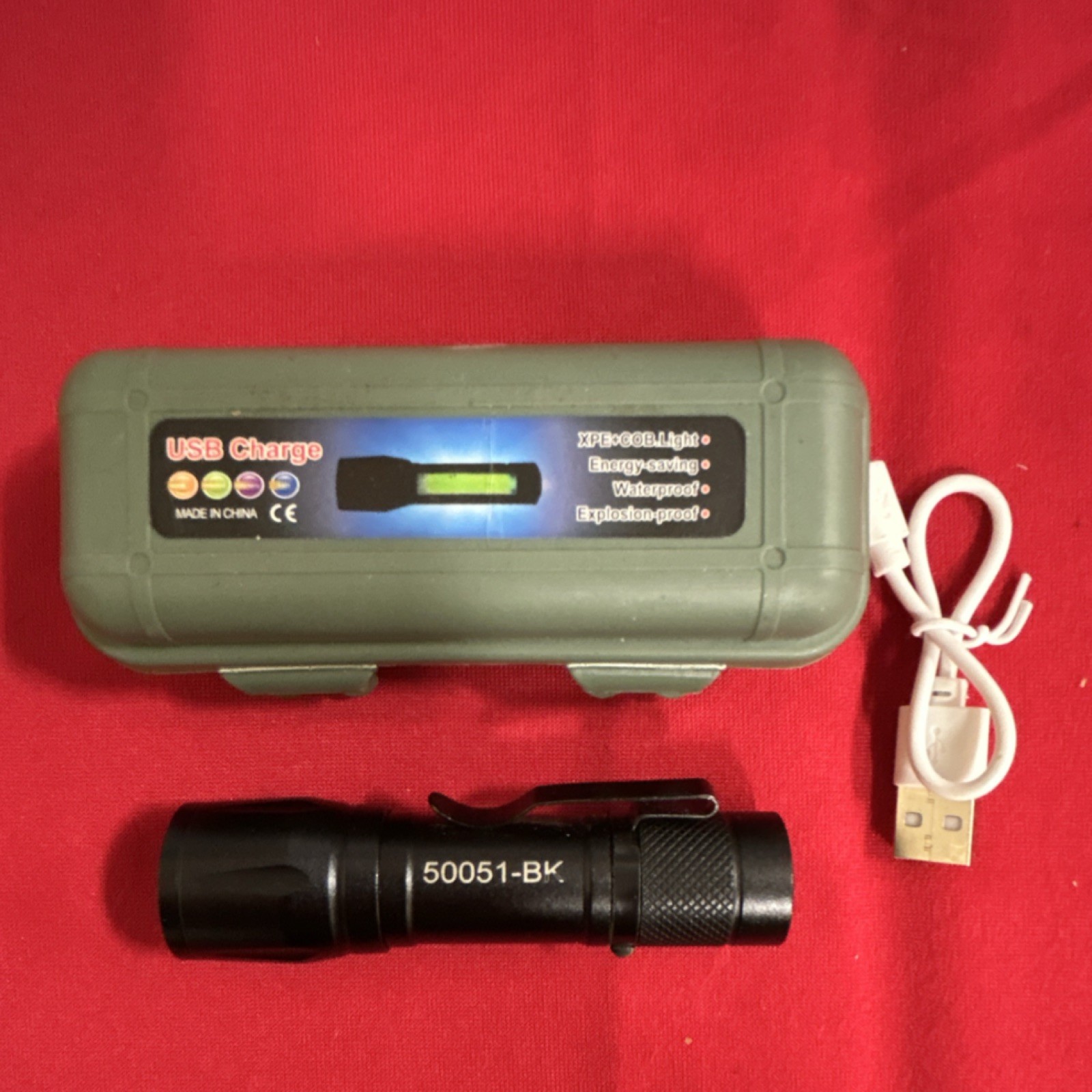 USB Rechargeable LED Flashlight Aluminum Waterproof Energy-saving Black