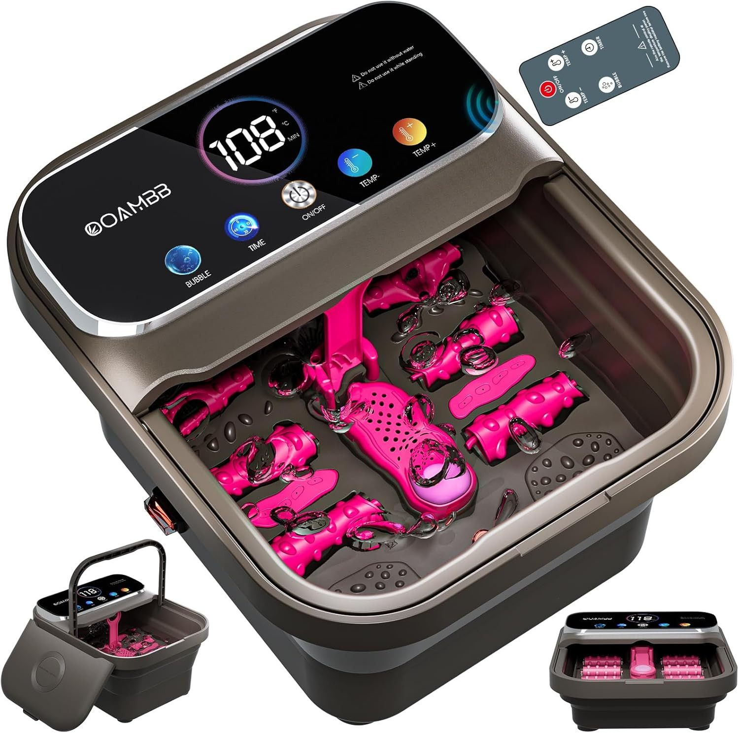 Collapsible Foot Spa with Heat, Bubble,Temp Control,Remote Control, Color Touch