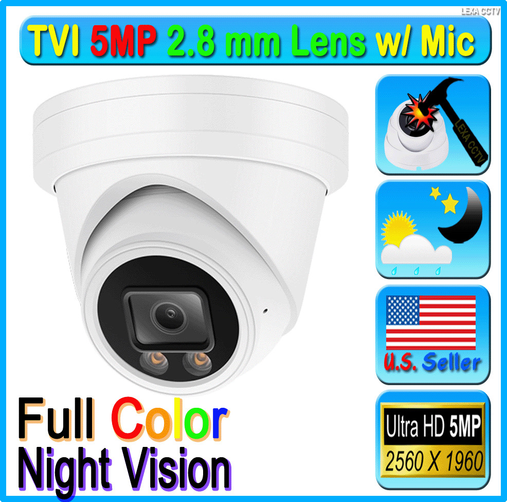 TVI HD 5MP 2.8mm Mic Audio Record CCTV Camera Full 24/7 Color Night Vision BNC