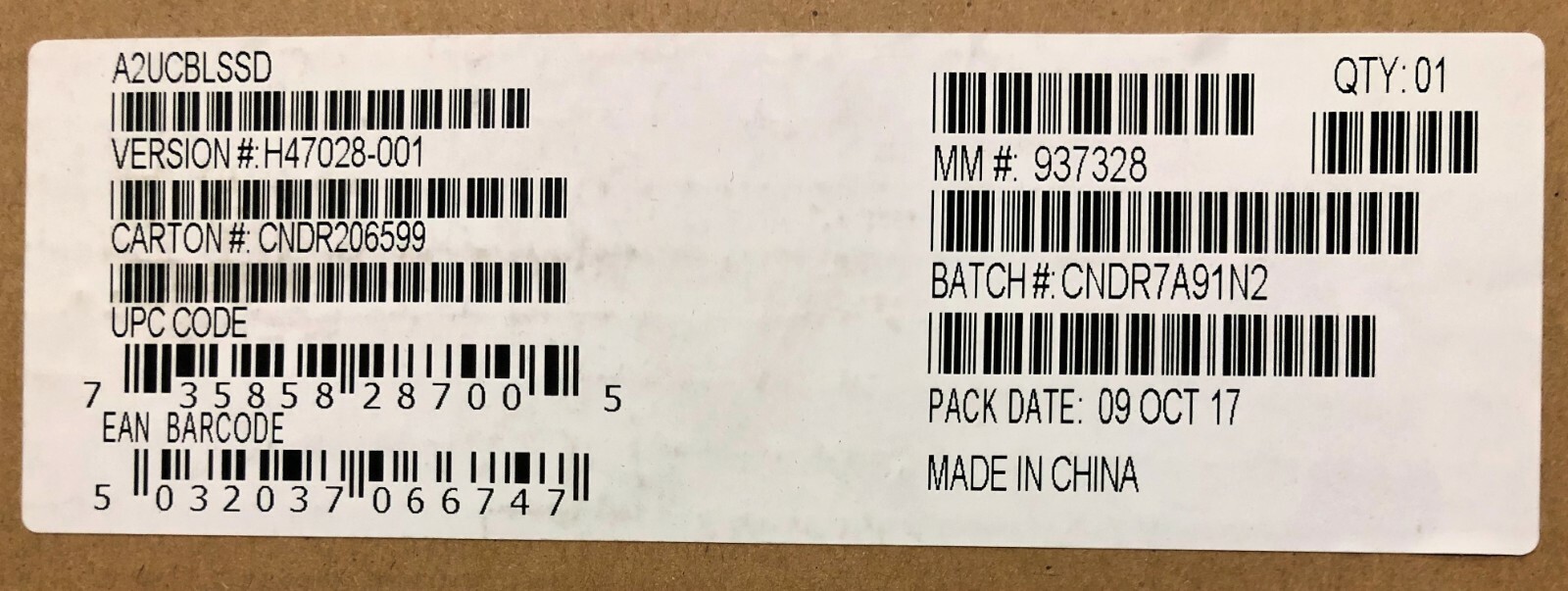 Intel A2UCBLSSD Cable kit NEW BULK PACKAGING