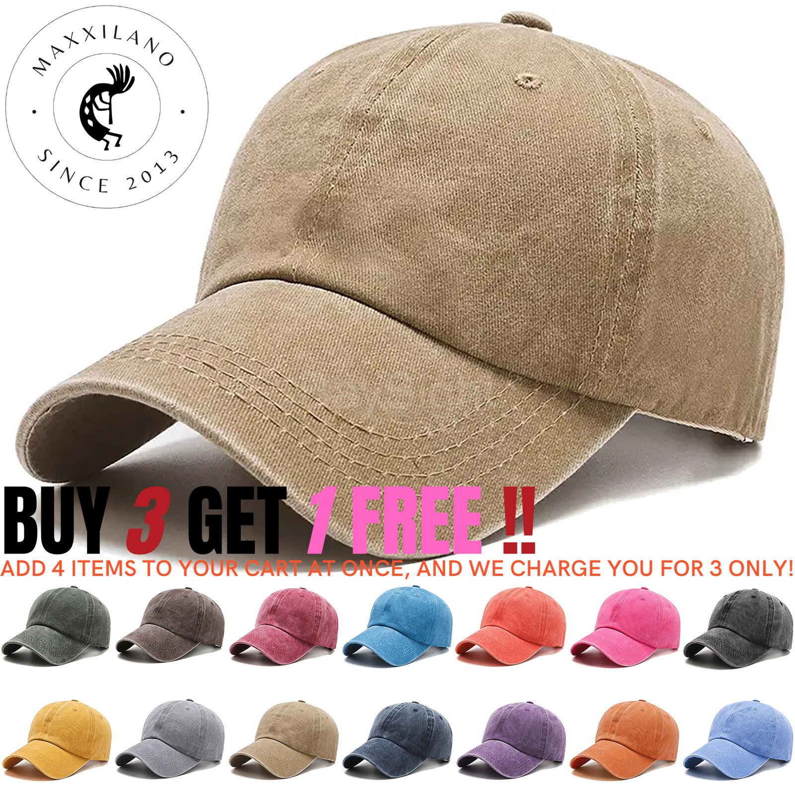 Men's Cotton Baseball Cap Polo Style Solid Adjustable Dad Hat Washed Ball Cap