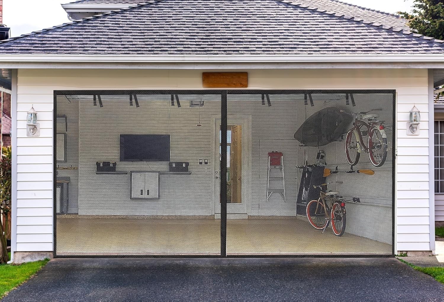 Garage Screen Door 18x8FT Fiberglass 3000g Heavy Duty Magnetic Retractable Doors