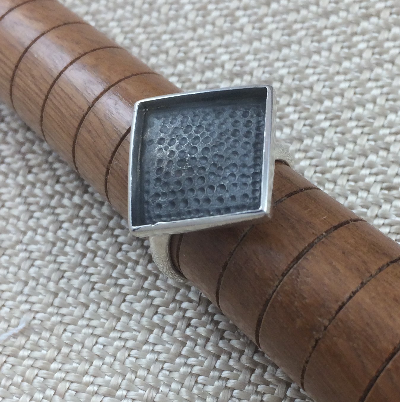 Sterling Silver Ring Blank 15mm Diamond Bezel Cab Setting Adjustable 925 Finding