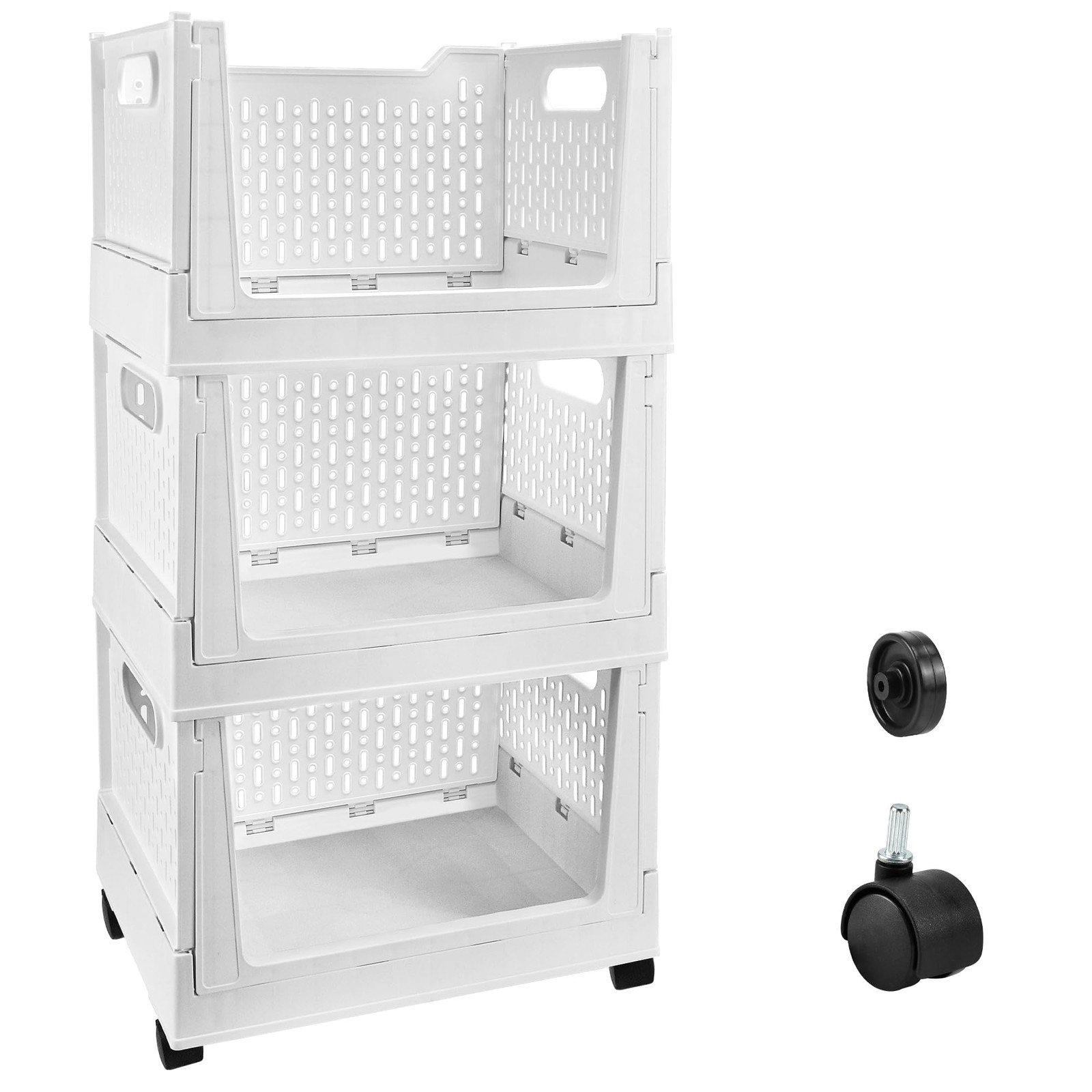 Stackable Plastic Storage Basket, 3 Pack Foldable Closet Organizers and Stora...