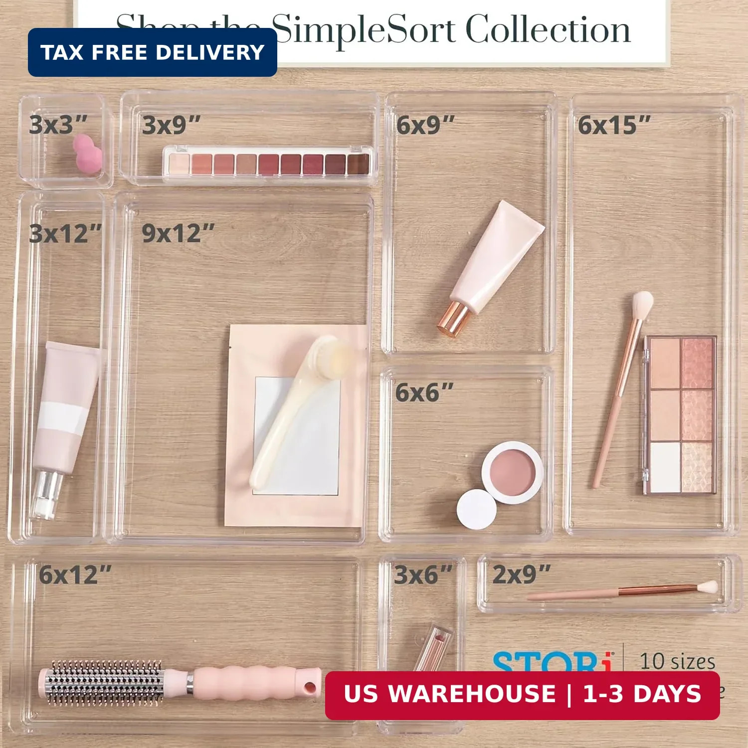 SimpleSort 6-Piece Stackable Clear Drawer Organizer Set | 12" x 3" x 2" Re