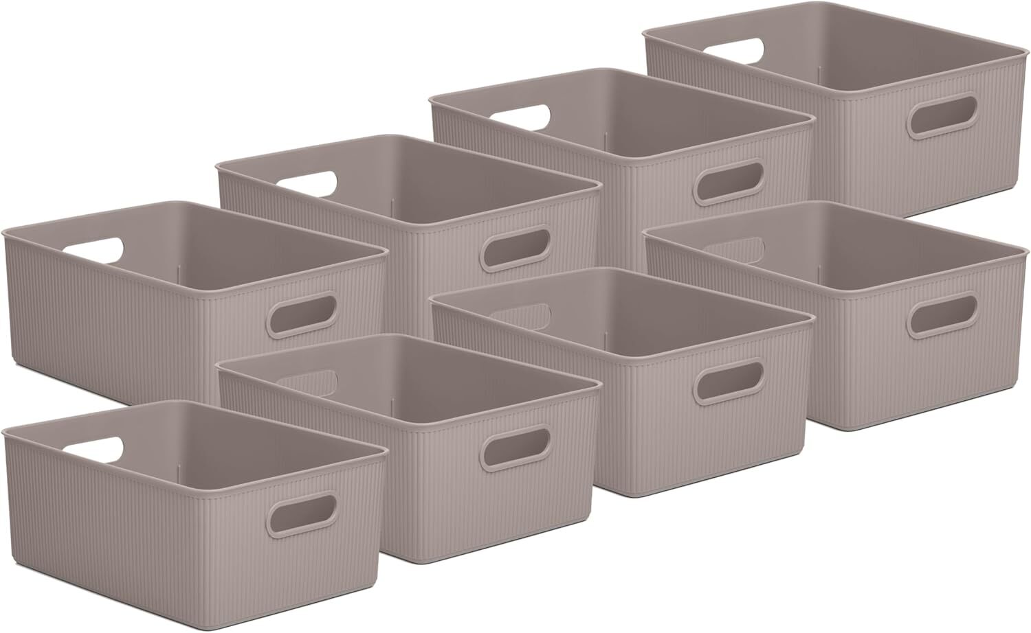Decorative Storage Bins (8 Pack) Taupe Plastic Storage Baskets 15 Liter Medium