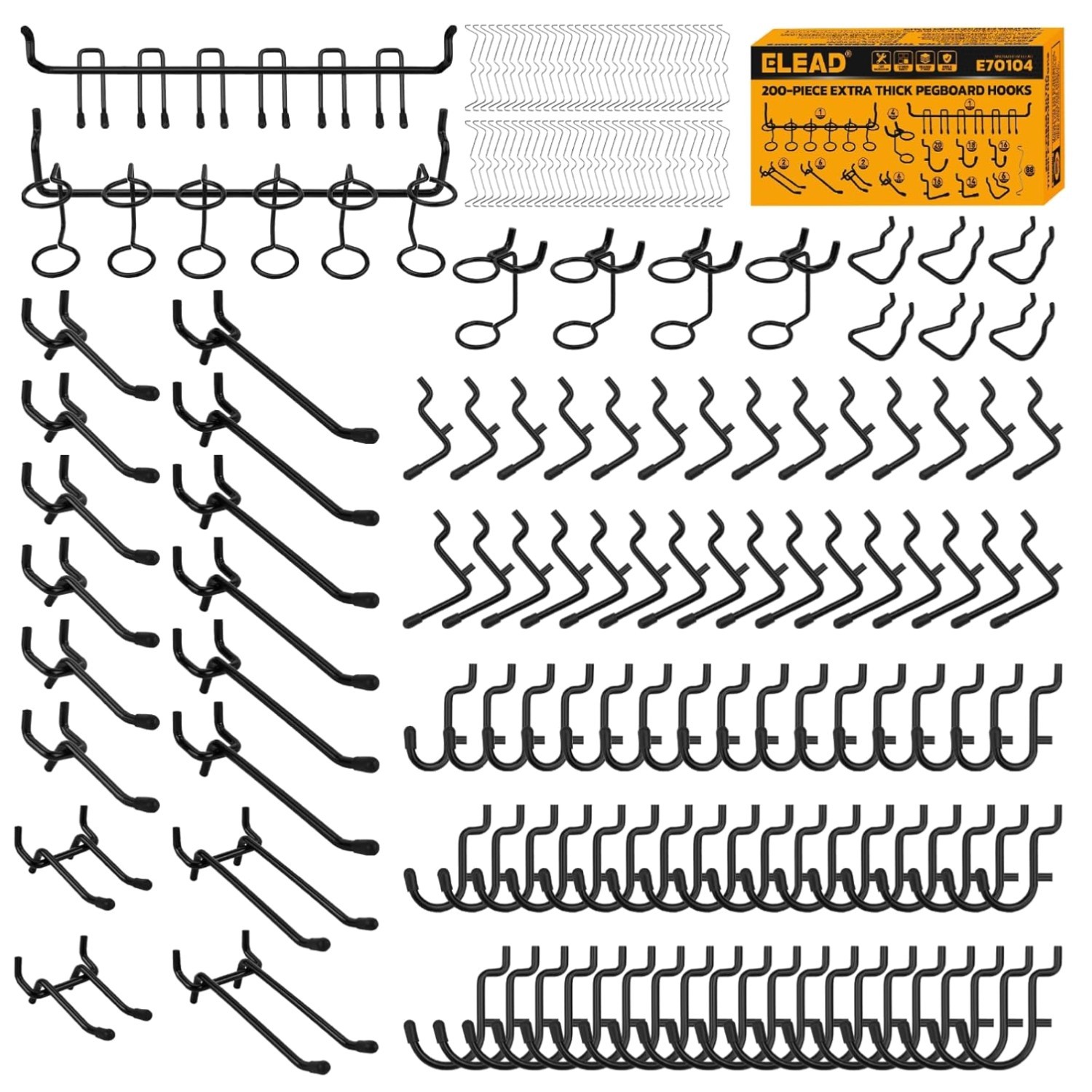 Robust 200-Piece Metal Pegboard Hooks with 70 lbs Capacity for Tool Organization