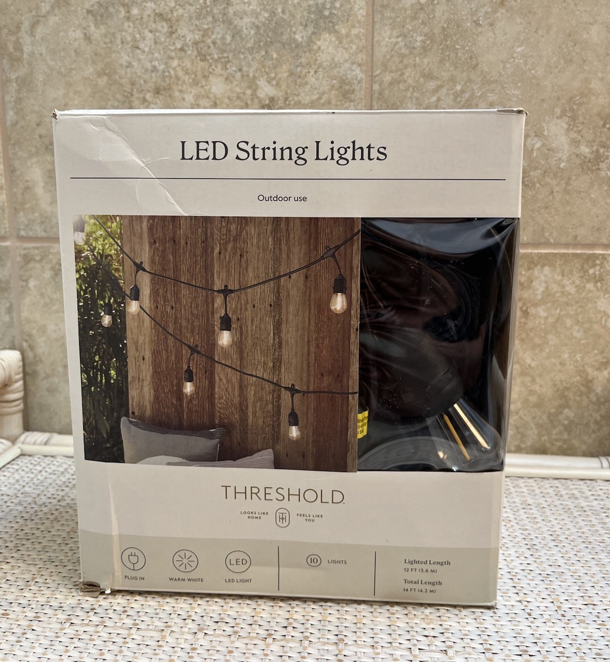 Threshold 10ct LED Drop Indoor Outdoor Café String Lights Clear Bulbs Black Wire