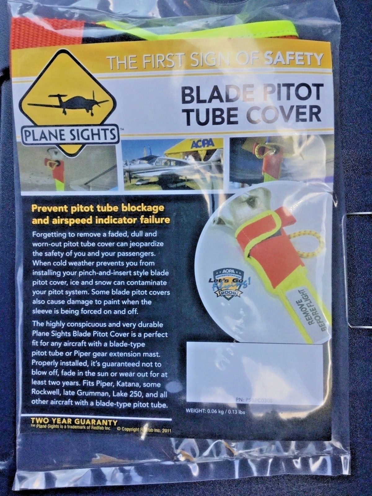 BLADE TYPE PITOT TUBE COVER by Plane Sights High Viz Reflective p/n PSBPC0308