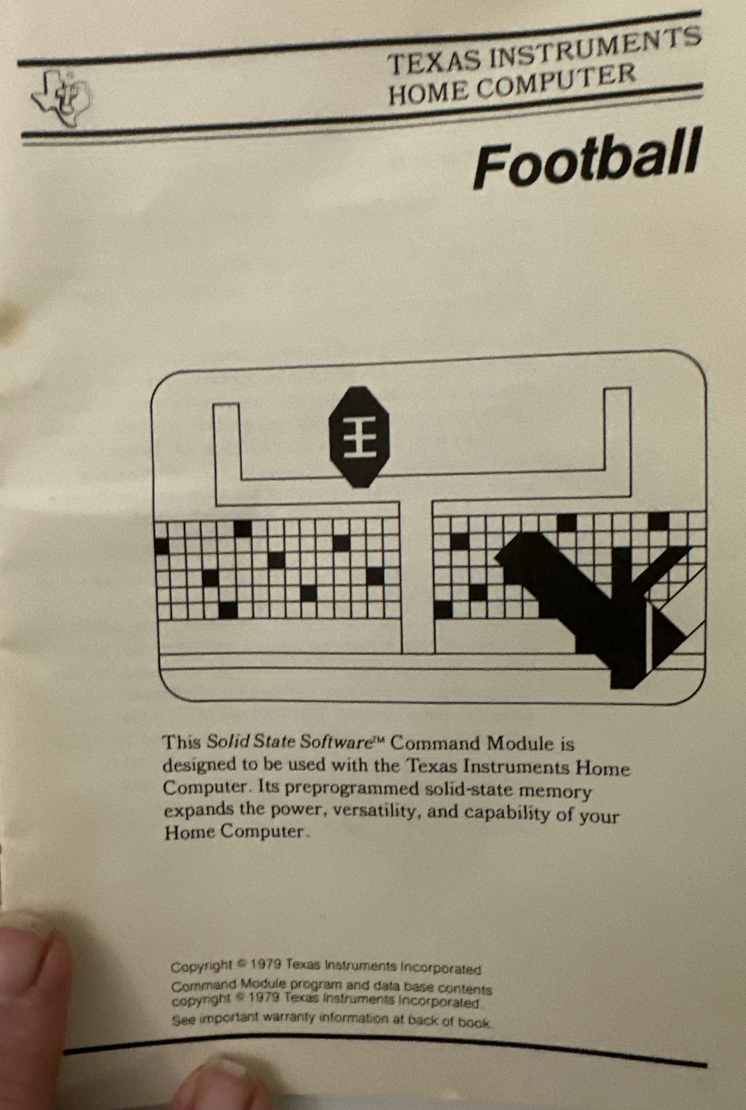 Football Game Command Module & Manual Texas Instruments TI99/4A Computer Vintage