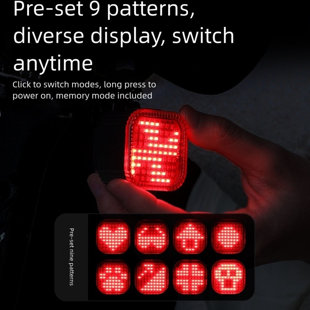 Bike Rear Light with Brake Sensor Nine Patterns Long Lasting for Night Riding