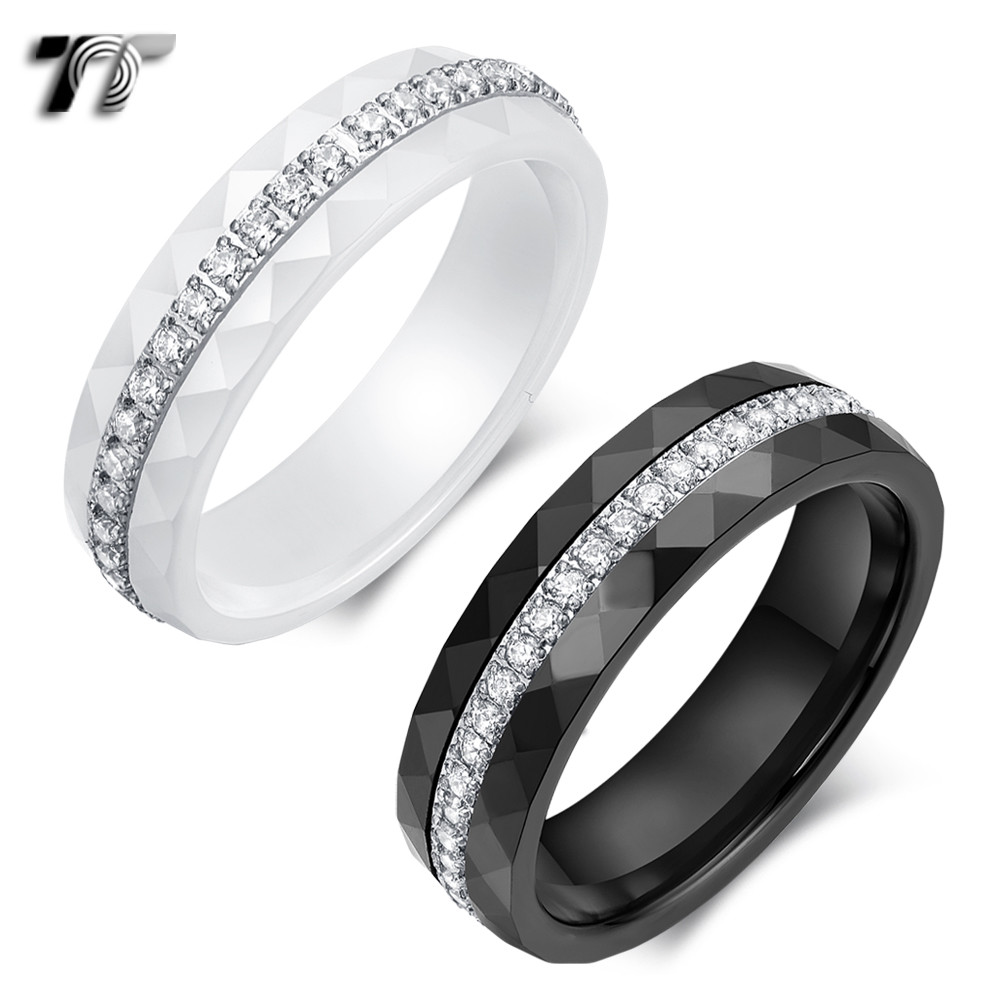 TT 6mm Stainless Steel Ceramics Spin CZ Band Ring (R411) NEW