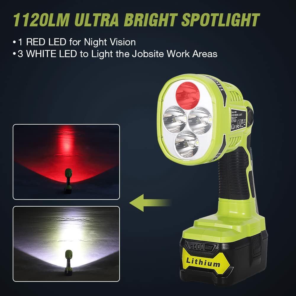 1120LM Flashlight Spotlight LED Work light Emergency Light for Ryobi ONE+ 18V