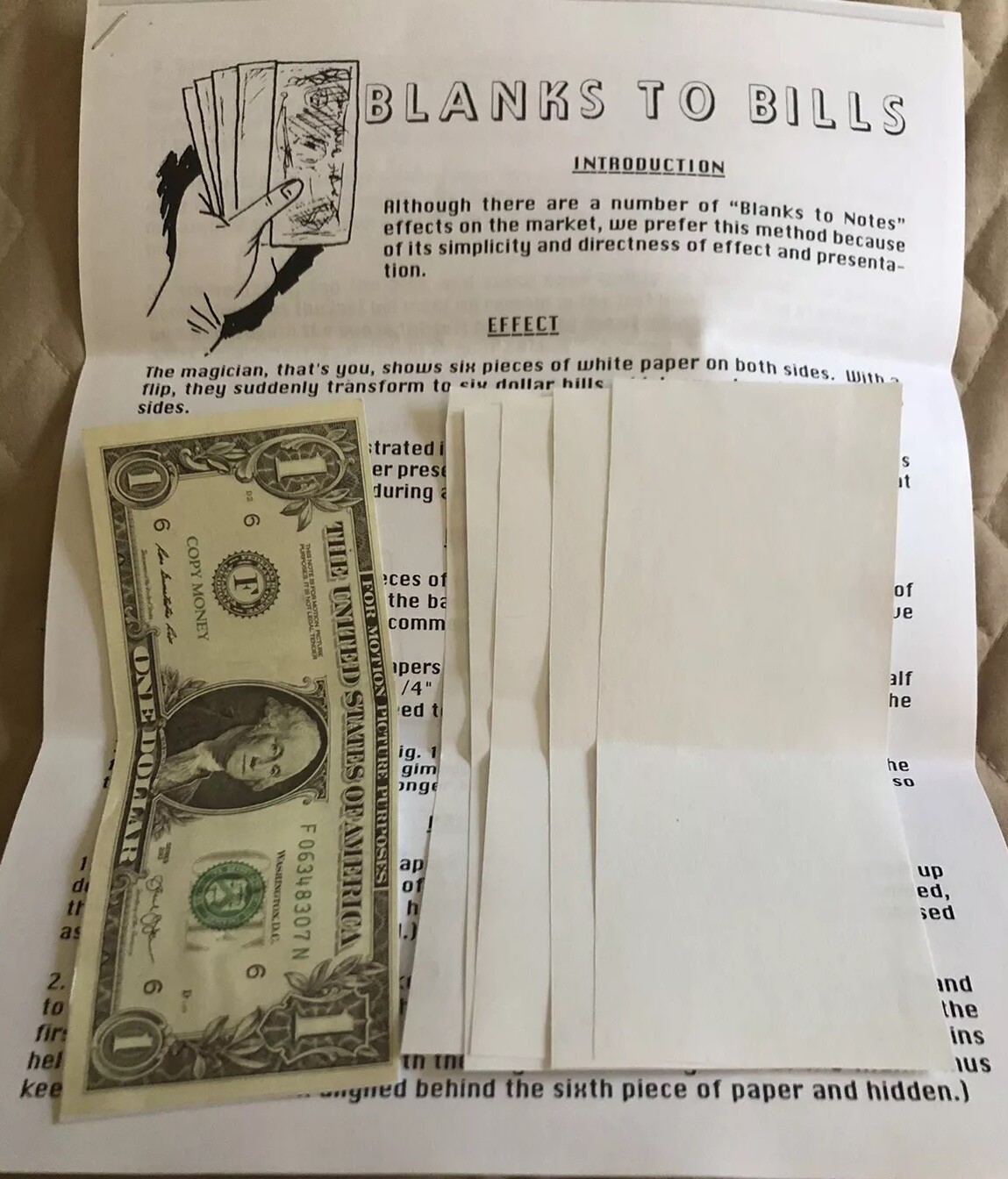 Vintage Magic Trick - Blanks To Bills - Rare and New With Printed Instructions