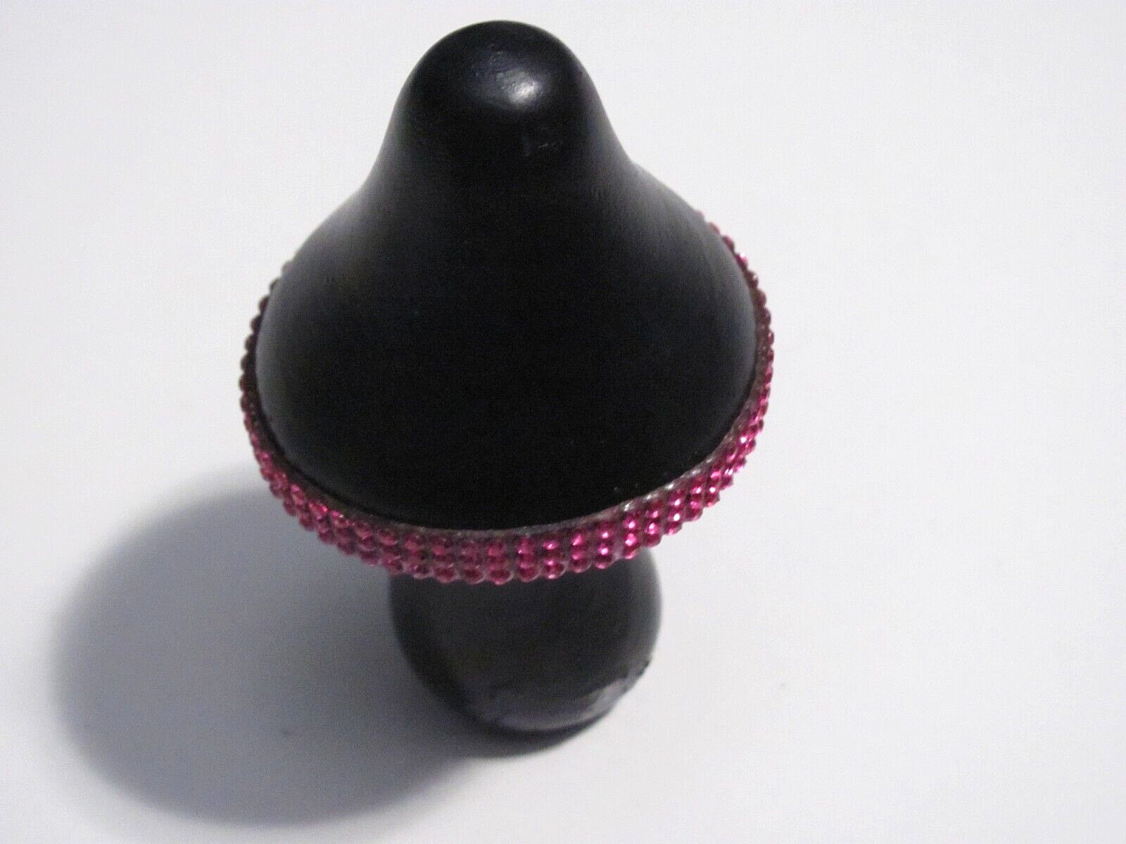 HAND DECORATED 3.5 INCH BLACK WOODEN MUSHROOM WITH PINK RHINESTONE ACCENTS
