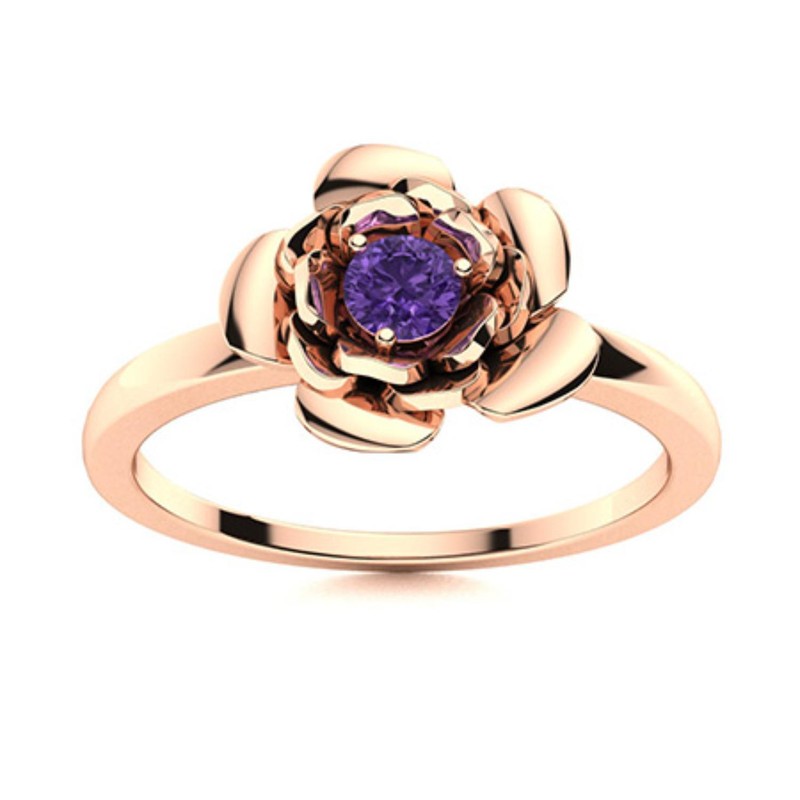 Round Amethyst Stone New Solitaire Womens Gift Prong Ring Sterling Silver