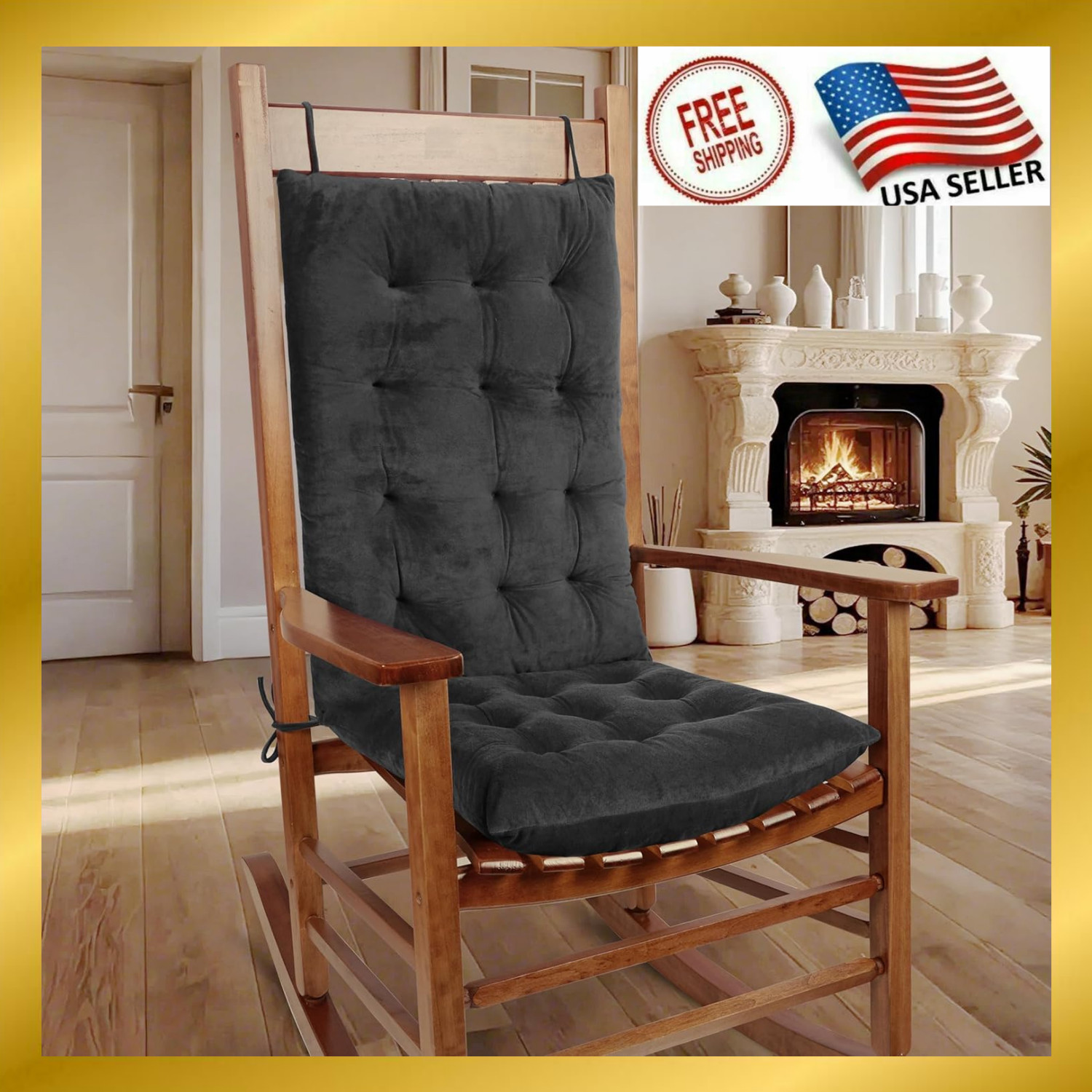 Thick Rocking Chair Cushion Warm Tufted Rocking Chair Pads Set of 2 with Ties Hi