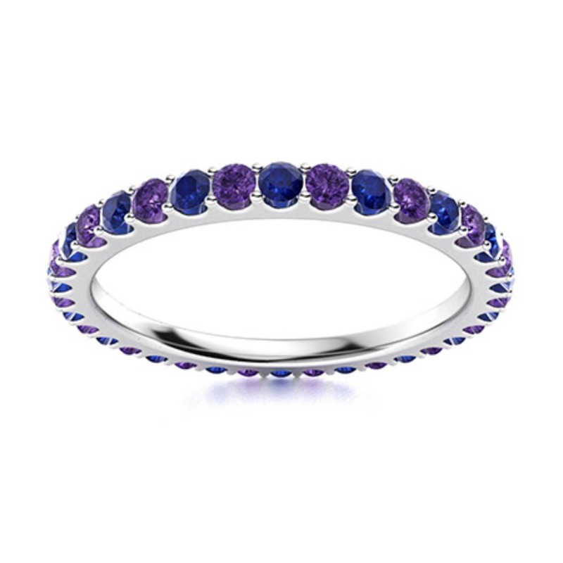 2mm Round Amethyst Blue Sapphire Eternity Ring 925 Sterling Silver Wedding Band