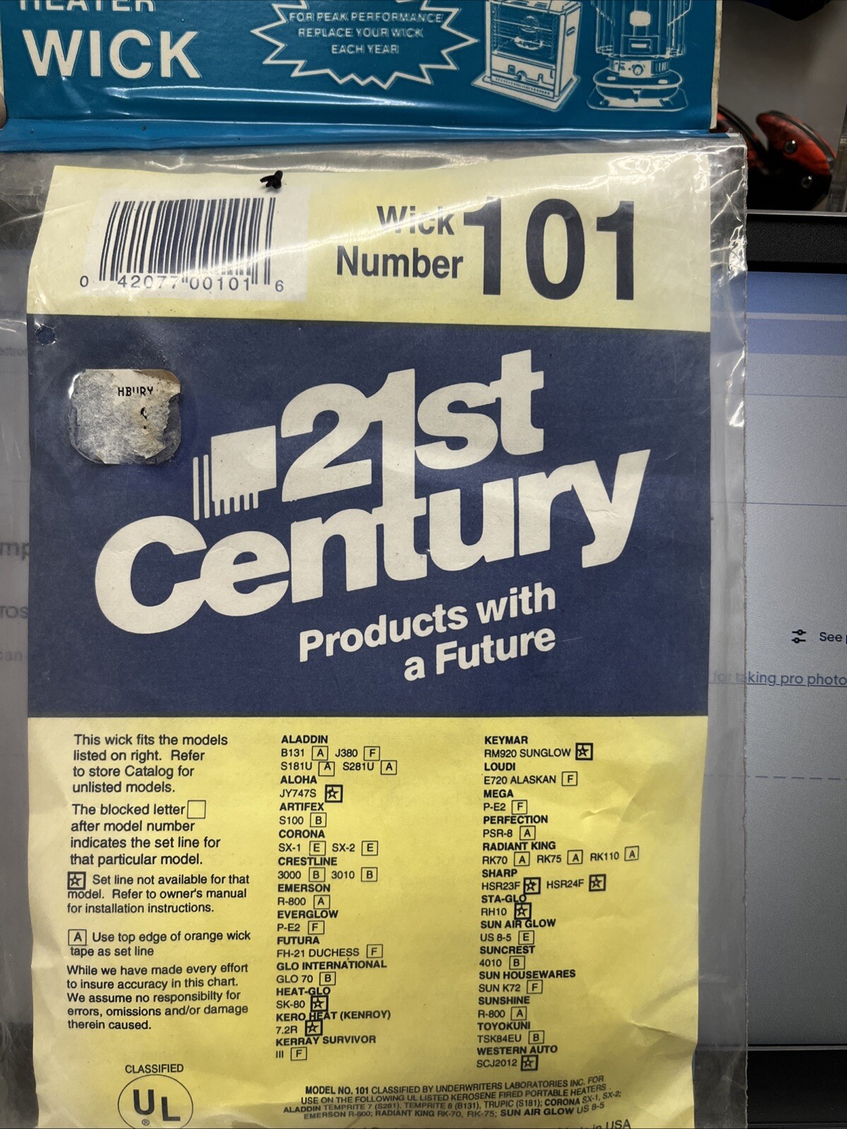 Kerosene Heater replacement Wick 21st Century Wick Number 101 NOS