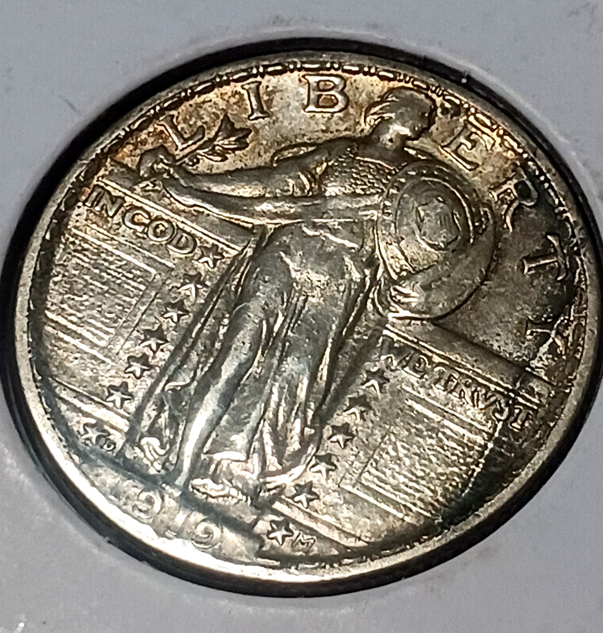 1919 D STANDING LIBERTY SHARP AU LRG DIE CRACK