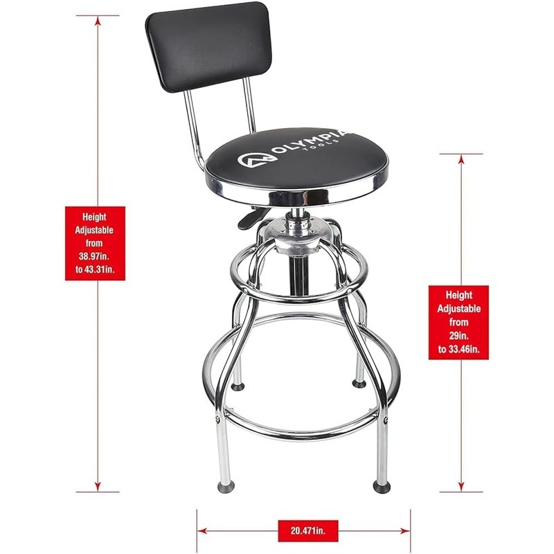 Adjustable Vinyl Workshop Stool 360 Degree Rotating Heavy Duty Chrome Seat New